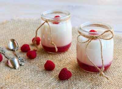 Fruit on the bottom raspberry yogurt jar