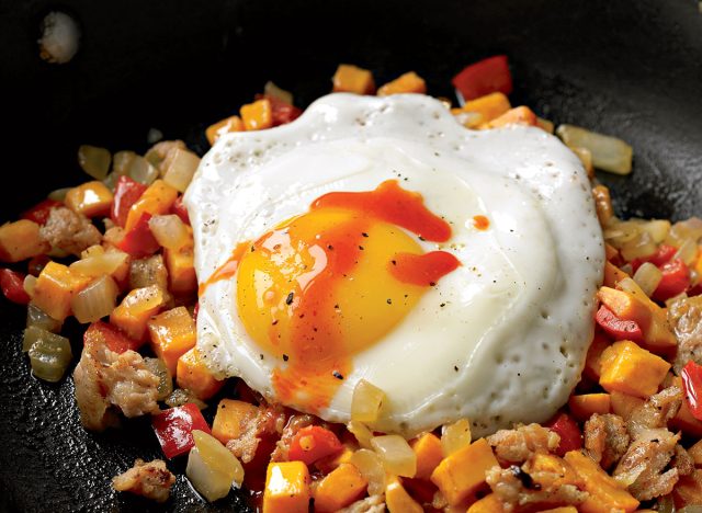 Breakfast hash of sweet potatoes and chicken sausage