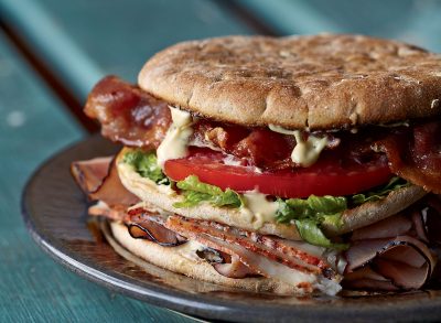 Healthy ultimate club sandwich with super mayo