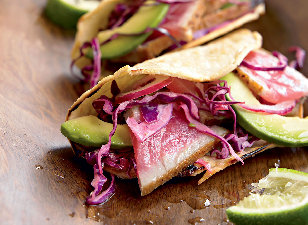 Paleo seared tuna tacos