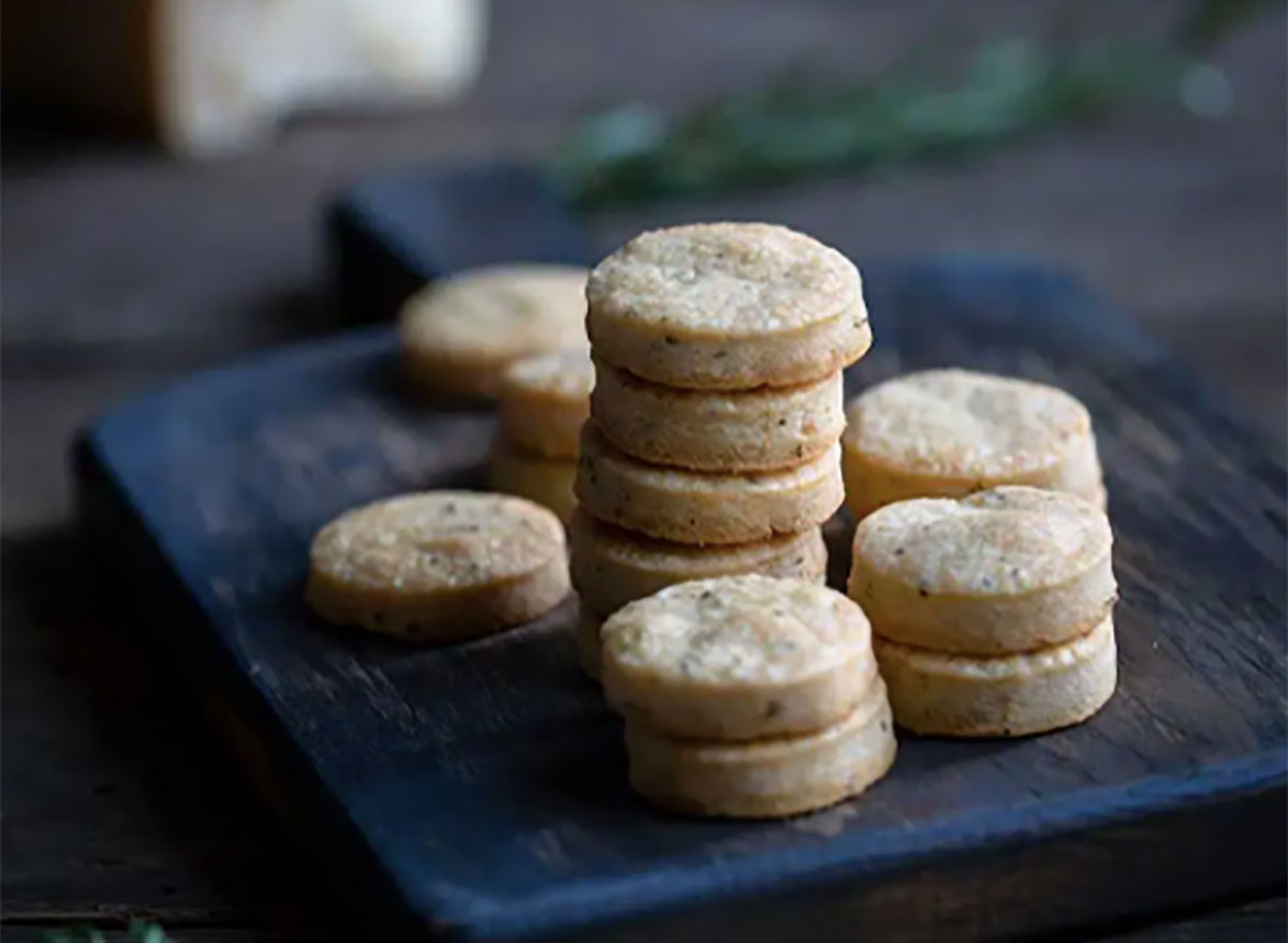 stack of homemade parmesan shortbread crackers