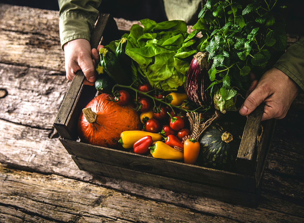 Farmer vegetables. Фермер с овощами. Урожай овощей. Овощи в ящике. Органические овощи.