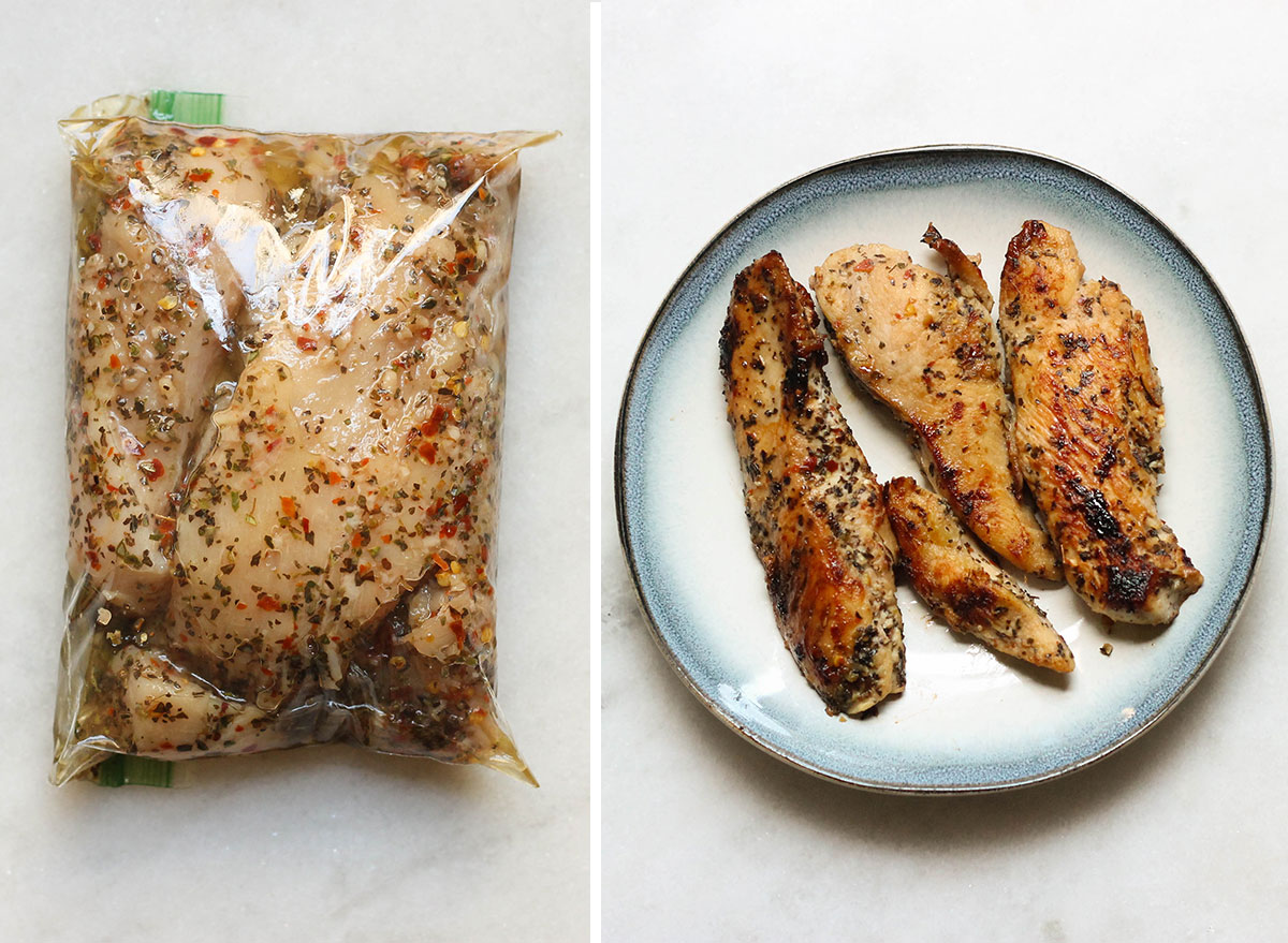 Italian chicken before and after.