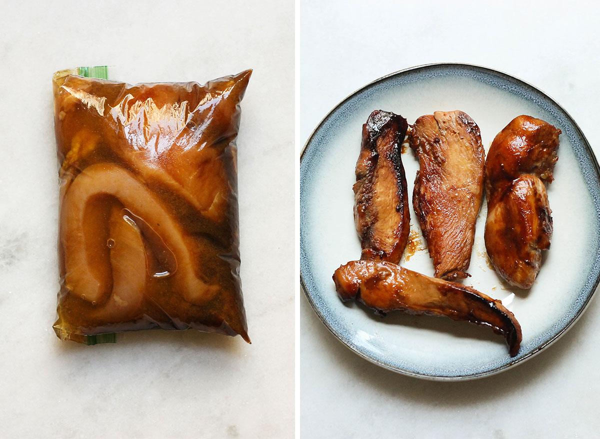 Teriyaki chicken marinade before and after.