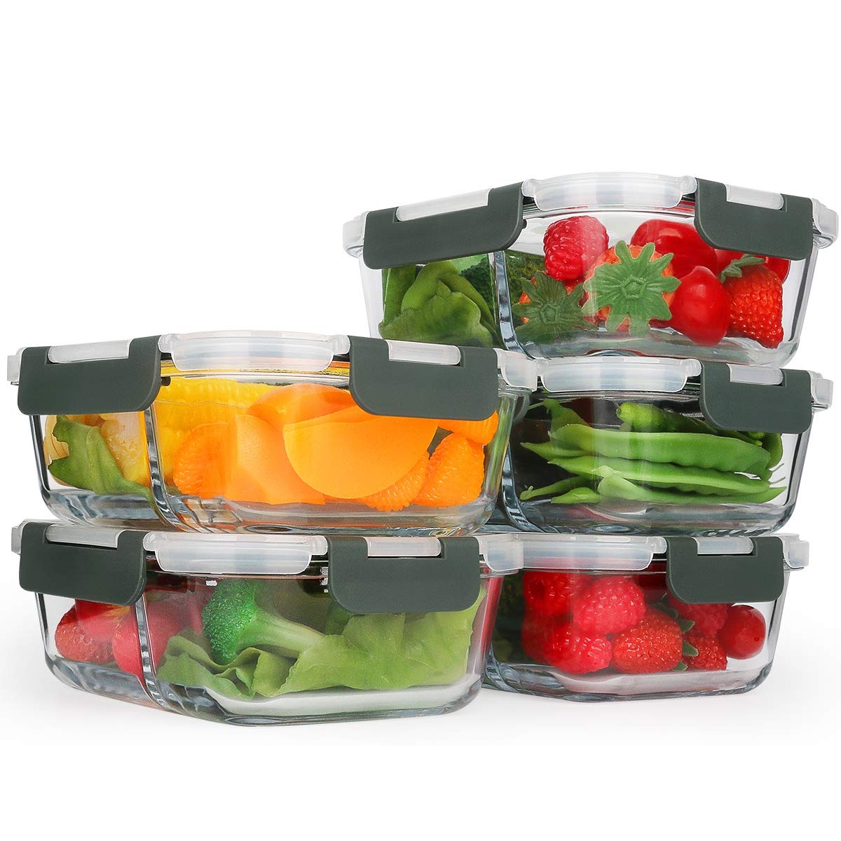 glass containers full of fruit and vegetables, cheap meal prep containers