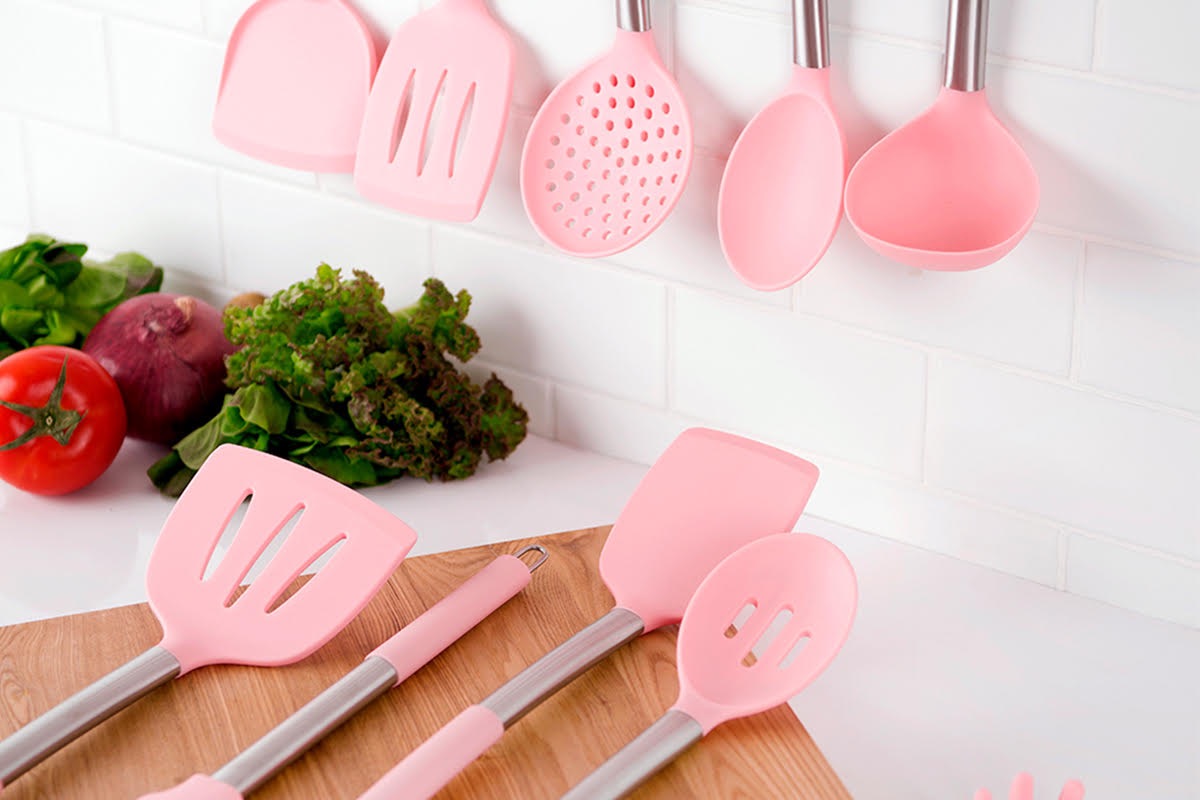 light pink kitchen utensils