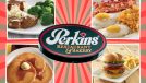 Perkins sign and meals on a red and green background