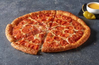 a full pepperoni pizza from papa johns with the new garlic cheesy crust