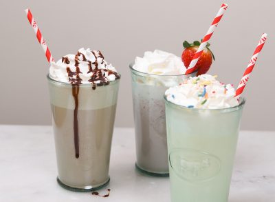 finished milkshakes with straws