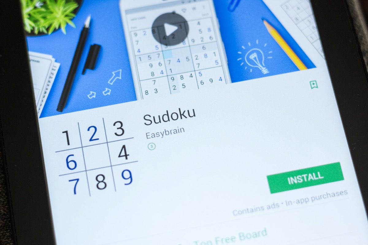 Sudoku mobile app on the display of tablet PC