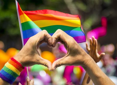 rainbow flag heart hands