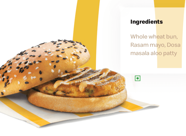 mcdonald's dosa masala burger in india