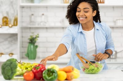 young woman making healthy meal