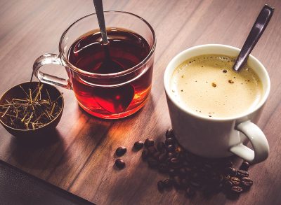 coffee and tea on a table