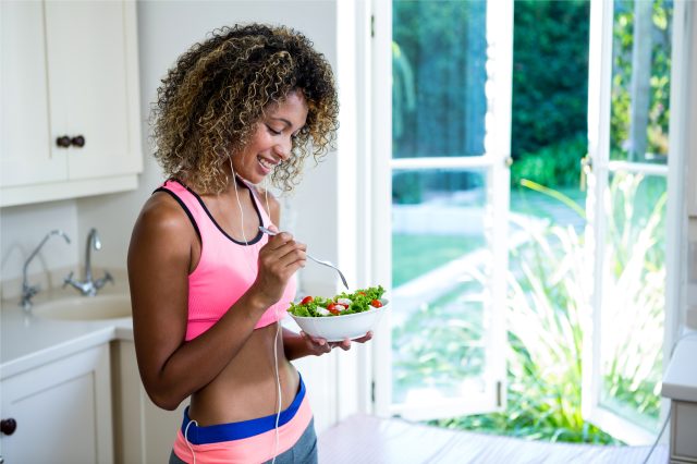 Woman eating a salad