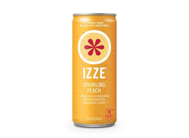 can of Izze sparkling peach on a white background