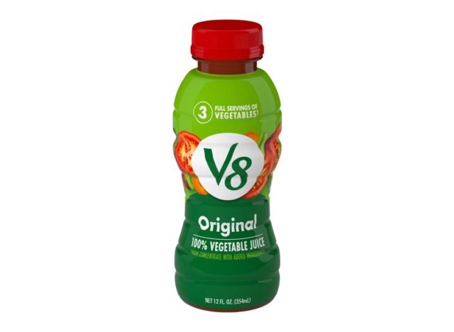 bottle of V8 Vegetable Juice on a white background