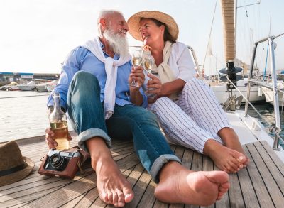 drinking wine on boat