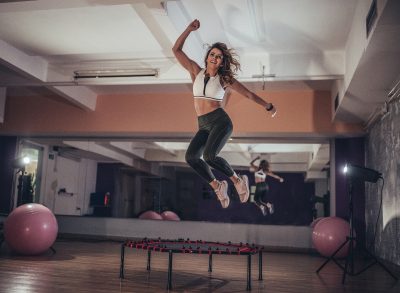 woman doing trampoline workout