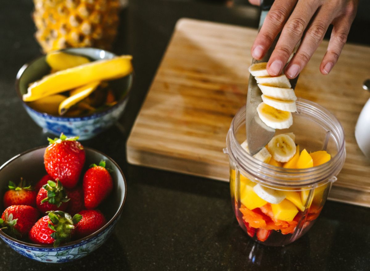 chopped up fruit smoothie