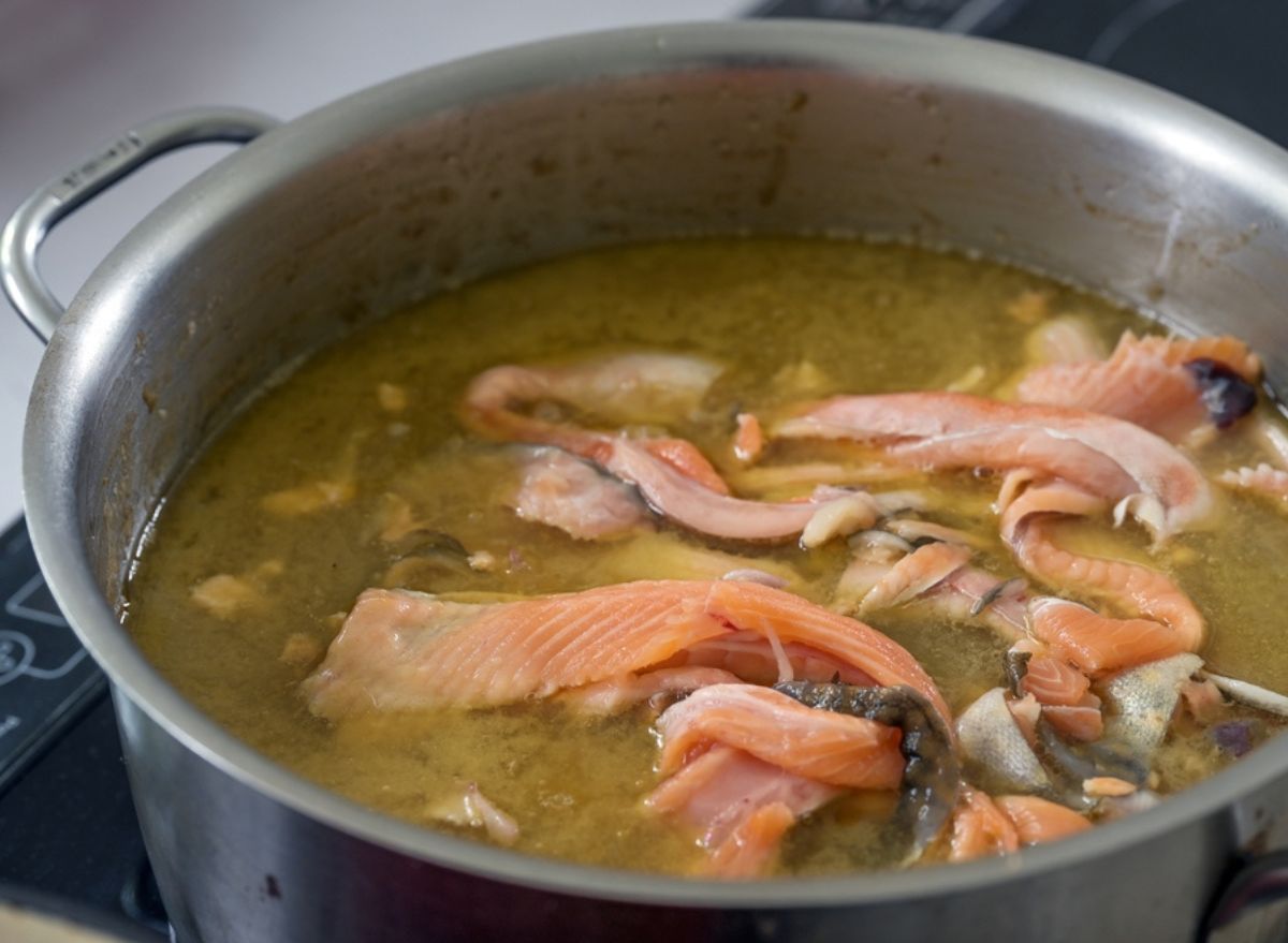 fish scraps in broth