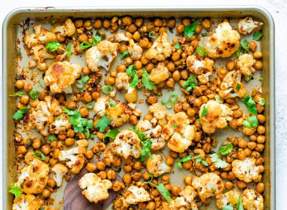 Sriracha Cauliflower and Chickpea Sheet Pan Meal