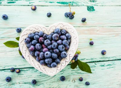 blueberries in a heart-shaped bowl