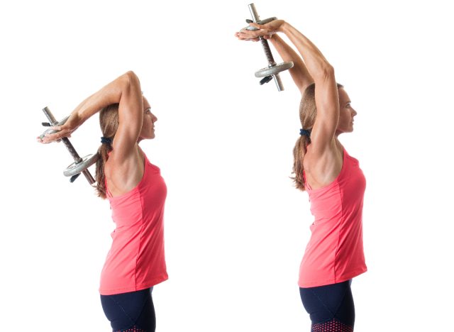 Overhead extension home arm exercises for flabby triceps.