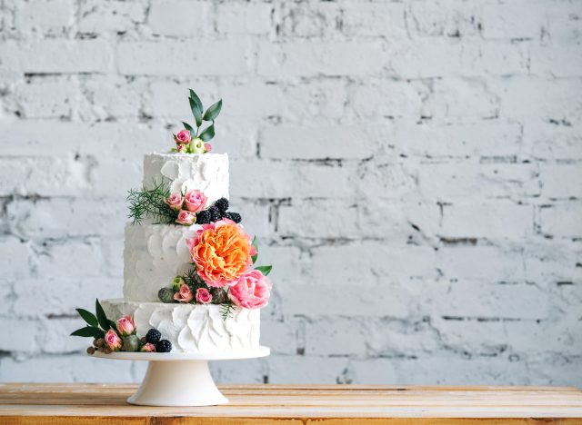 wedding day cake with flowers
