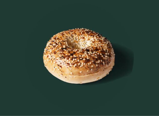 Everything Bagel from Starbucks on a green background