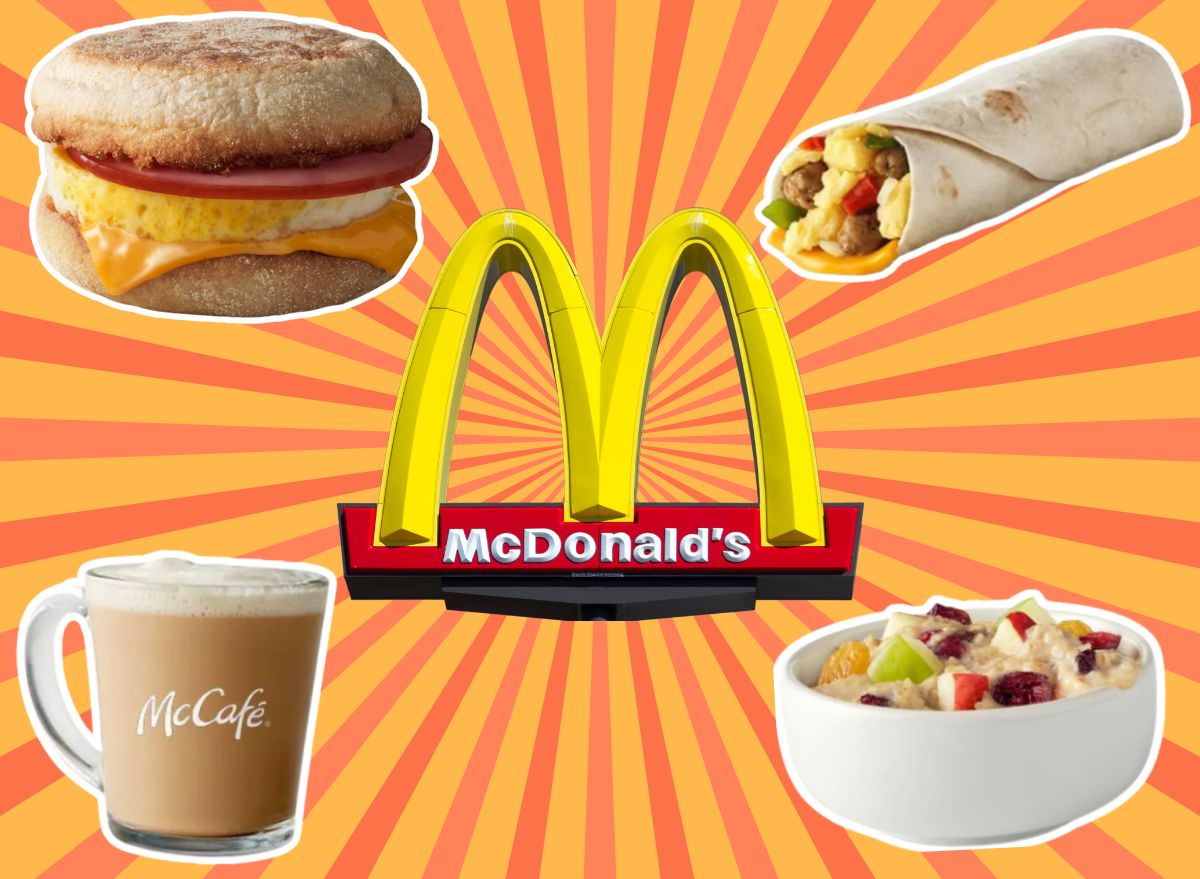 four menu items from McDonald's and McDonald's sign