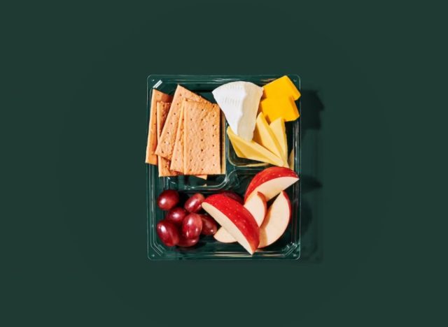 Starbucks Cheese and Fruit Box on a green background