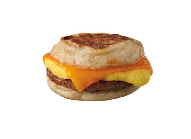 Starbucks Sausage and Cheddar sandwich on a white background