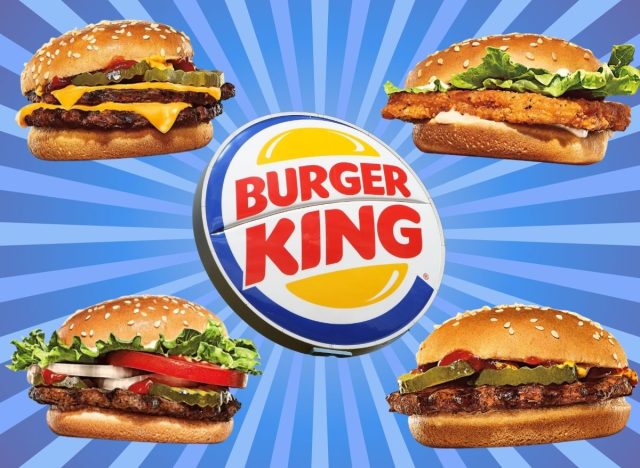 Burger King logo and food items on a blue background