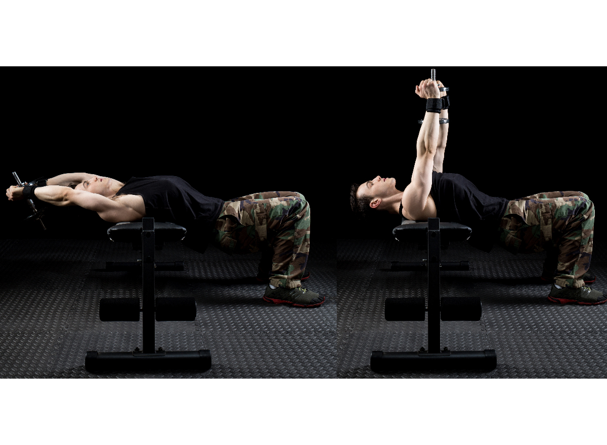 Back exercises with dumbbells and online bench