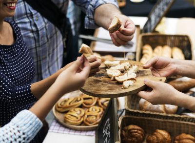 people taking bread samples