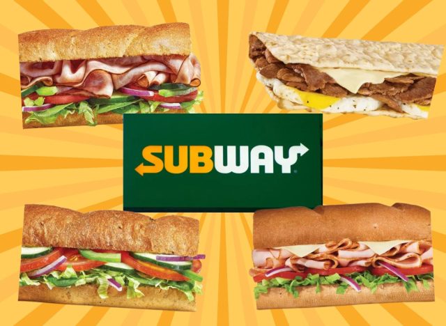 subway sign and food items on a yellow background