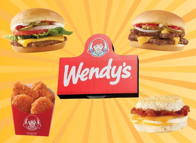 Wendy's sign and food items on a yellow background
