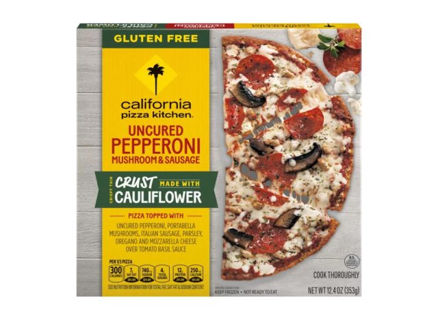 box of California Pizza Kitchen Gluten Free pizza on a white background