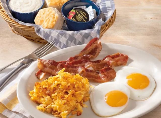 plate of Cracker Barrel breakfast on the table