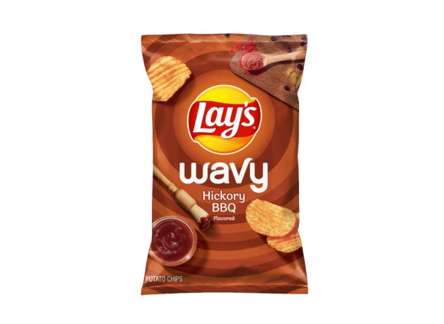 bag of Lay's Wavy Hickory BBQ on a white background