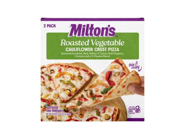 box of Milton's Frozen Cauliflower Pizza on a white background