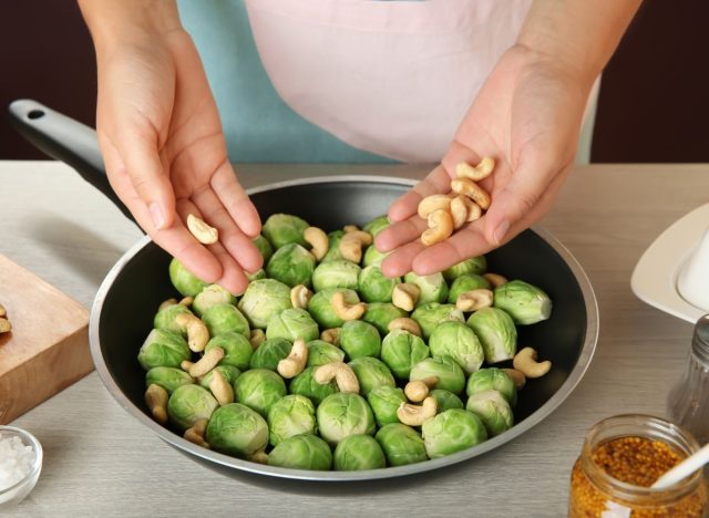 cooking with cashews and brussels sprouts