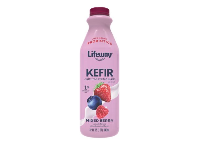 bottle of Lifeway Mixed Berry Kefir on a white background