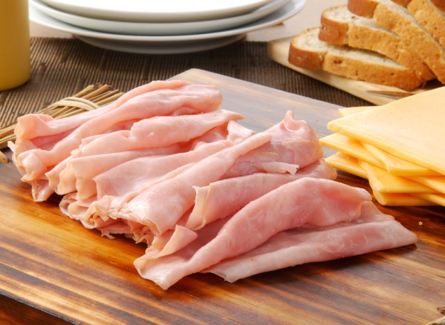 ham charcuterie slices with cheddar cheese slices