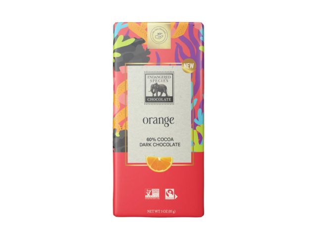 Endangered species orange chocolate bar on a white background