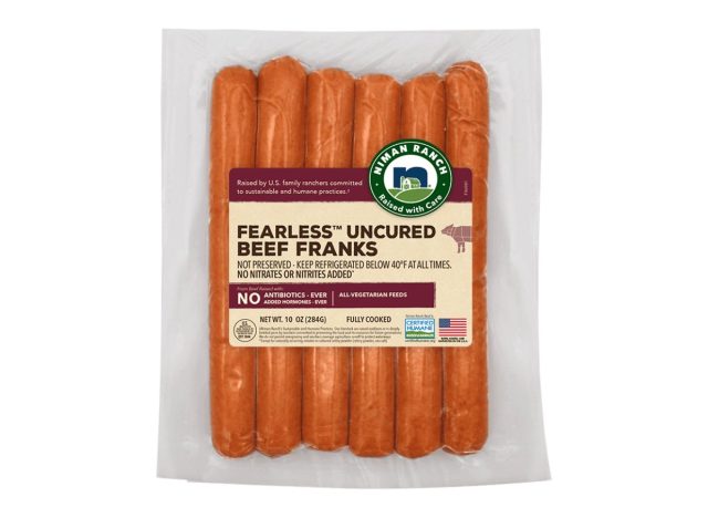 package of Niman Ranch hot dogs on a white background