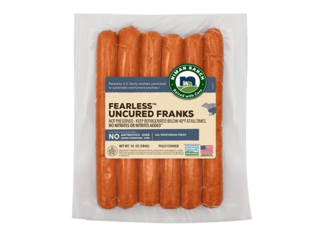 package of hot dogs on a white background