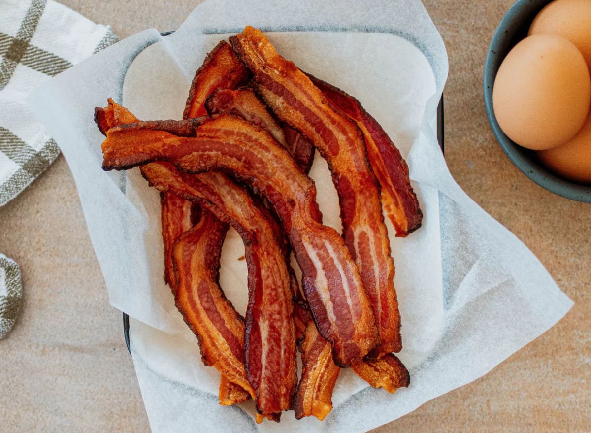 Organic Prairie Bacon on a paper towel