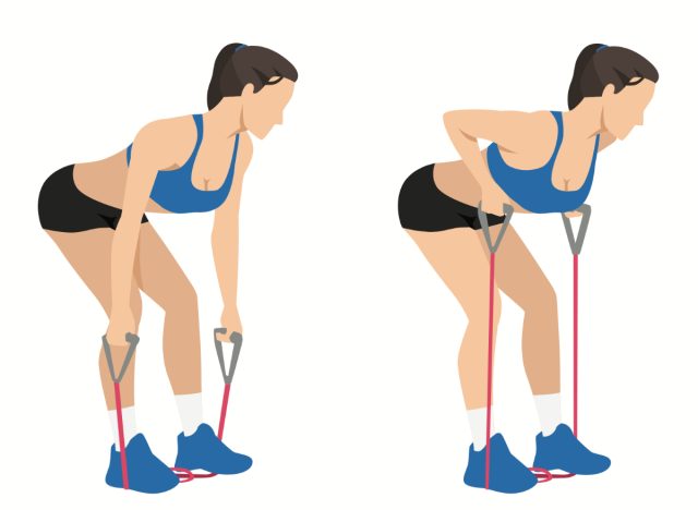 resistance band bent-over row, resistance band exercises for turkey wings